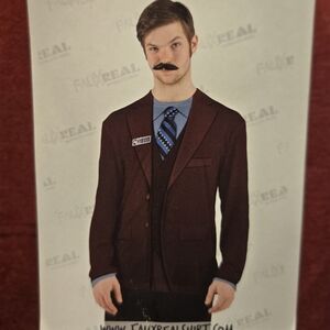 Halloween Faux Real Anchor Man Photorealistic Burgandy Graphic Tee